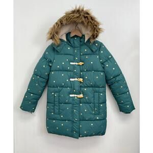 Mini Boden Longline Padded Hooded Toggle Puffer Coat Gold Polka Dot Girls11-12Y